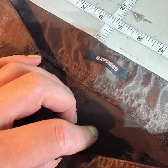 Y2K Express Cargo Floral Embroidered Wide Leg Pants Brown Size‎ 4 Satin VTG - Picture 2 of 16